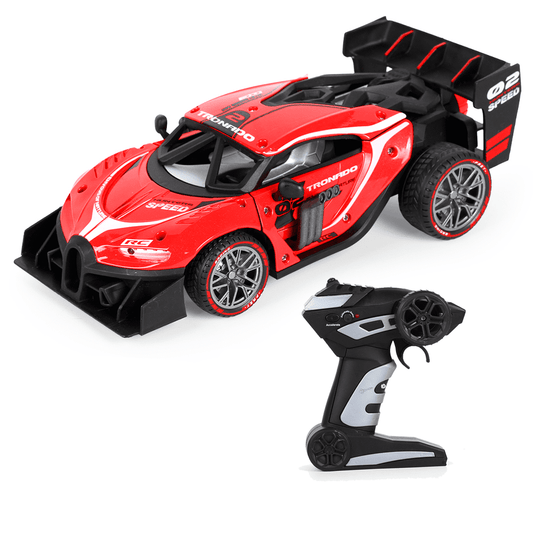 Alloy Remote Control Car, 1/18 Scale 2.4g Mhz High-speed Racing Drift Stunt Car, Top Speed 20 Km/h, Waterproof,with One Rechargeable Batteries and Atomization System, Excellent Xmas Gifts(Red)
