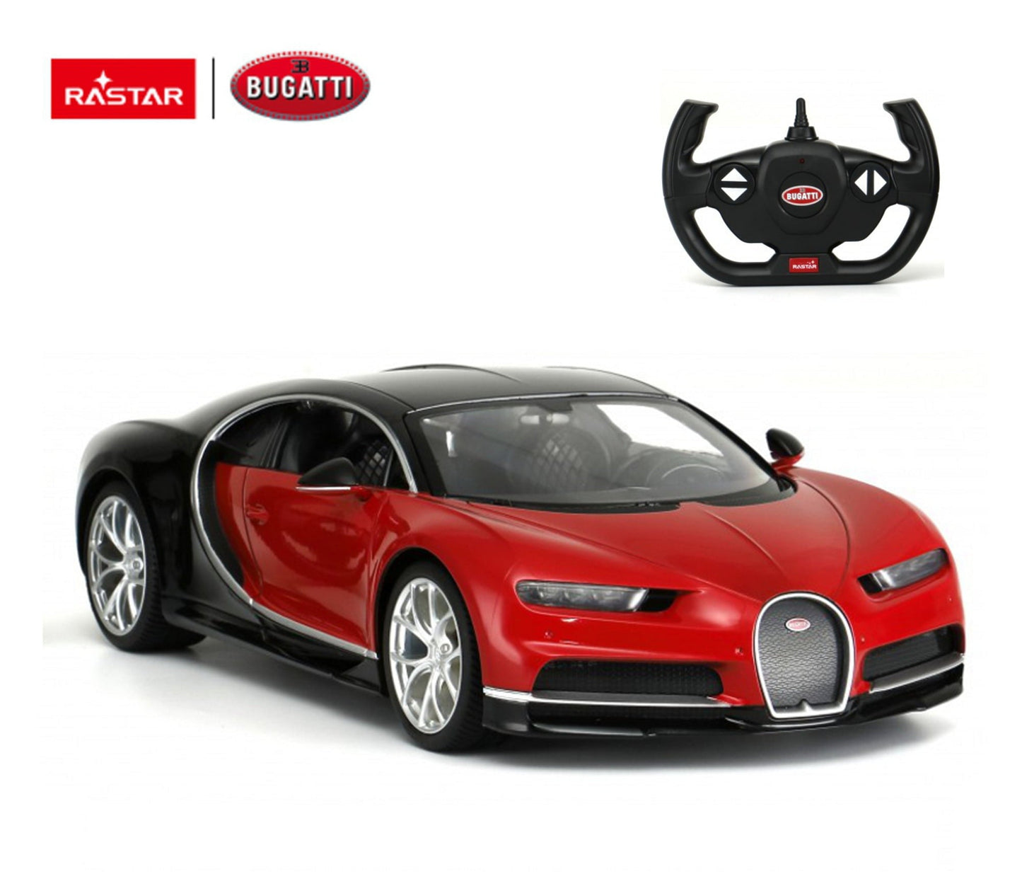1:14 Rastar Bugatti Chiron RC Luxury Sports Car Dual Power Rechargeable 2.4 Ghz (Red)